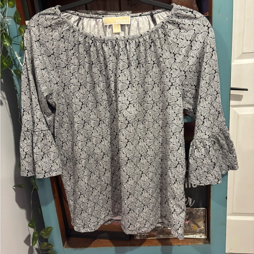 Michael Kors Black and White Floral Blouse